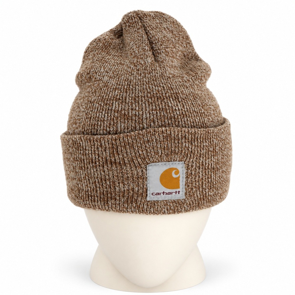 Carhartt OS Beanie Brown Marled Knit Logo Patch Cuffed Workwear Hat Warm